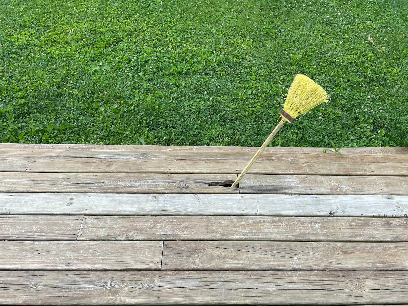 Brossage d'une terrasse en bois avec une brosse souple