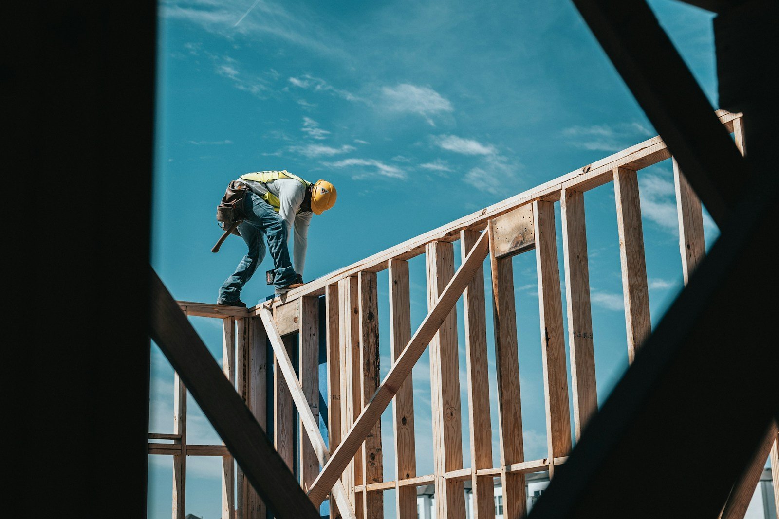 Chantier de construction d'une maison à ossature bois