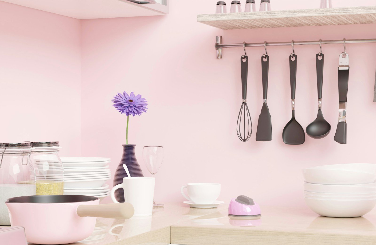 Échantillons de peinture testés sur un mur de cuisine