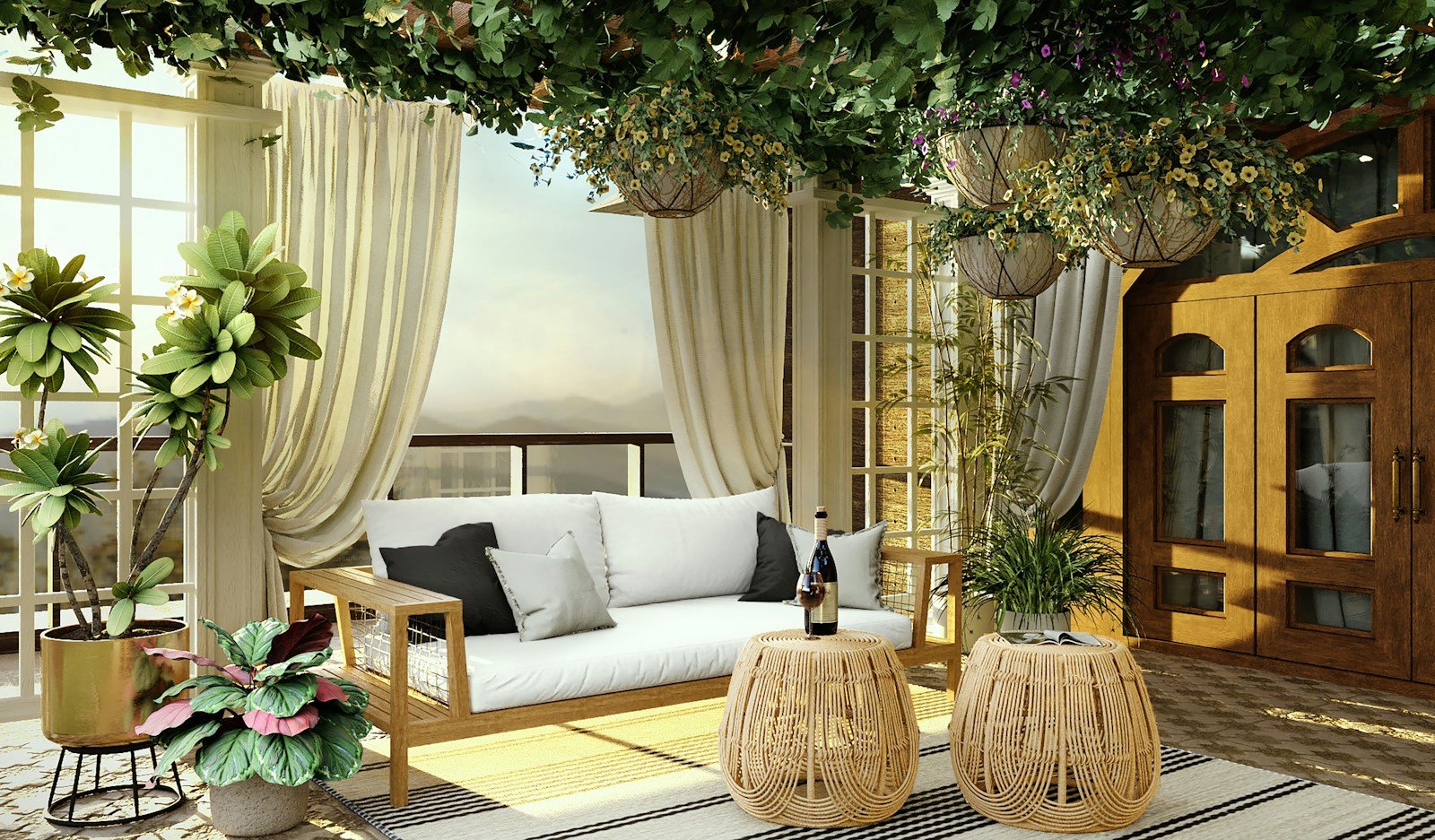 Terrasse en bois prolongeant la pièce de vie